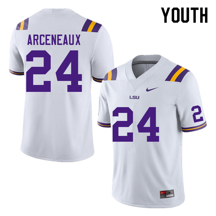 Youth #24 Carter Arceneaux LSU Tigers College Football Jerseys Sale-White